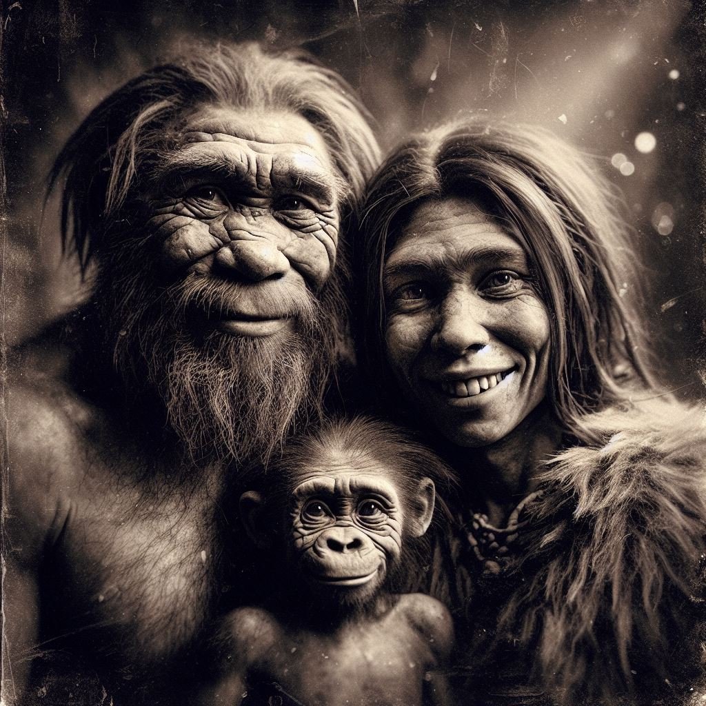 This is not your son, Mr. Neanderthal!
#neanderthal #homosapiens #gorilla #portrait #digitalart #aiart #aiphotography #deepdream #aigeneratedart #generativeart #aicommunity #vintagephotography