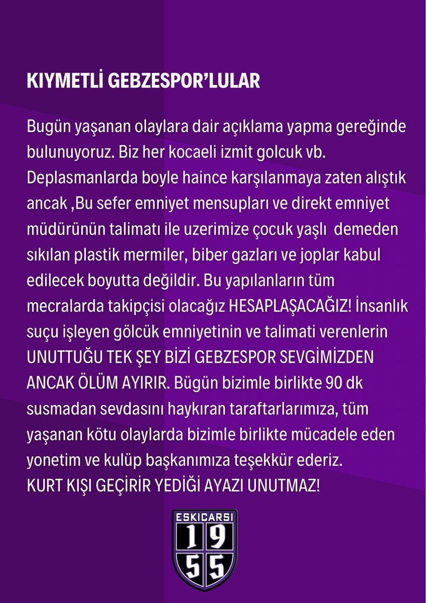 BİZİ GEBZESPOR SEVGİMİZDEN ANCAK ÖLÜM AYIRIR!