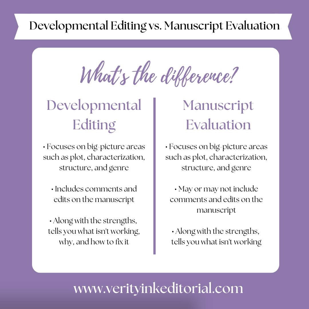 VerityInkEditor's tweet photo. Developmental editing and manuscript evaluations are similar. The main difference is the level of feedback.

#writingcommunity #writing #amwriting #writer #author #fiction #editor #bookeditor #editorforhire #fictioneditor #editing #amediting #authorsoftwitter #writersoftwitter https://t.co/FSuibPqr52