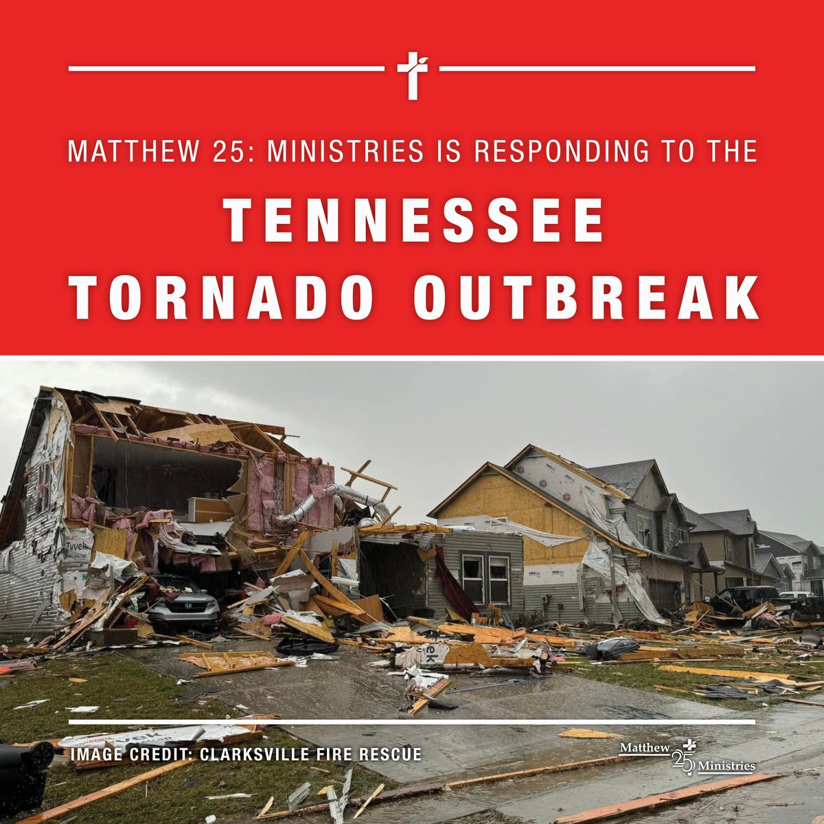 We're responding to tornadoes that ripped through portions of Middle Tennessee yesterday, 12/9. Our team will be deploying tomorrow to provide supplies & services to areas impacted. Visit m25m.org/disaster/tntor… for more details. Our thoughts & prayers are with everyone impacted.