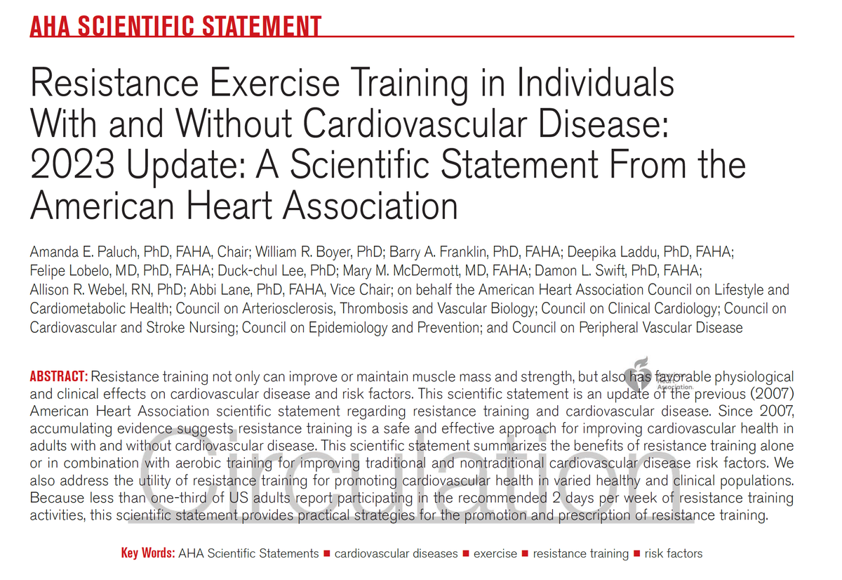 Resistance exercise for cardiovascular health 🫀 The AHA just dropped a new Scientific Statement on the benefits of strength training. You're going to want to bookmark this. 🧵