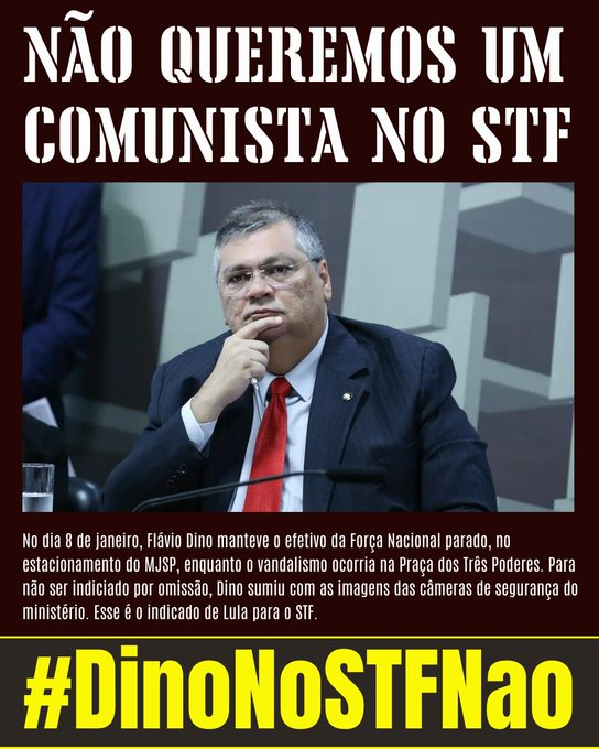 ricardojgomes's tweet image. Não aceitamos mais um perseguidor no STF.
#DinoNoSTFNao