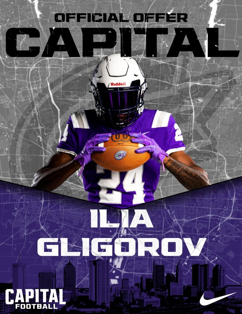 _iliagligorov_'s tweet photo. Had an amazing time visiting Capital U! After a great conversation with @KnockCoach, I am blessed to have an official offer! 🙏🏻 
@c_huber5 @ColerainFtball https://t.co/qVJIDTuZs8