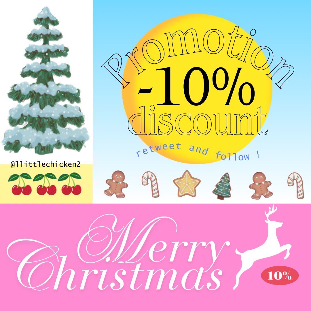 🎀🪄⭐️น้องไก่ x 12.12🎄🦔

  ̵ ̀ ̗ ลด 10%  ̖ ́ ̵
🍒ทุกออเดอร์
🍒ไม่มีขั้นต่ำ 

🥖retweet + follow
( โปรโมชันถึงสิ้นเดือนเยยยย )

#รับทําของแจก #รับทำโปสการ์ด #รับทําโปสเตอร์ #รับทําgiveaway 
#รับทำโฟโต้การ์ด #รับปริ้น #รูปติดบัตร #รับทําสติกเกอร์ไดคัท