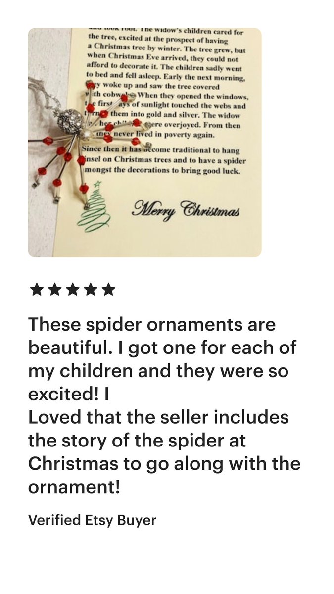 Fab review for my Lucky Christmas Spiders - dianasiancrafts.etsy.com #etsy #etsyseller #christmas #beadedspider #christmasspider #etsyuk