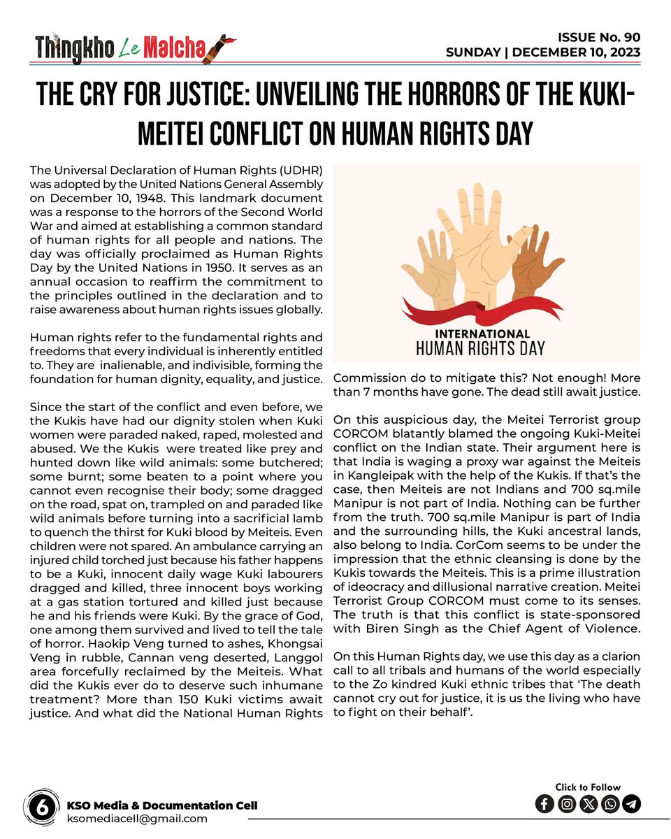 #HumanRightsDay
“To deny people their human rights is to challenge their very humanity.”
- Nelson Mandela

#StandUp4HumanRights
#MeiteiViolates_UniversalHumanRights
#Justice4Kuki_ZoVictims

@PMOIndia @HMOIndia @UN
@UNHumanRights @UN_HRC 
@UNGeneva @Jairam_Ramesh
@ShashiTharoor…