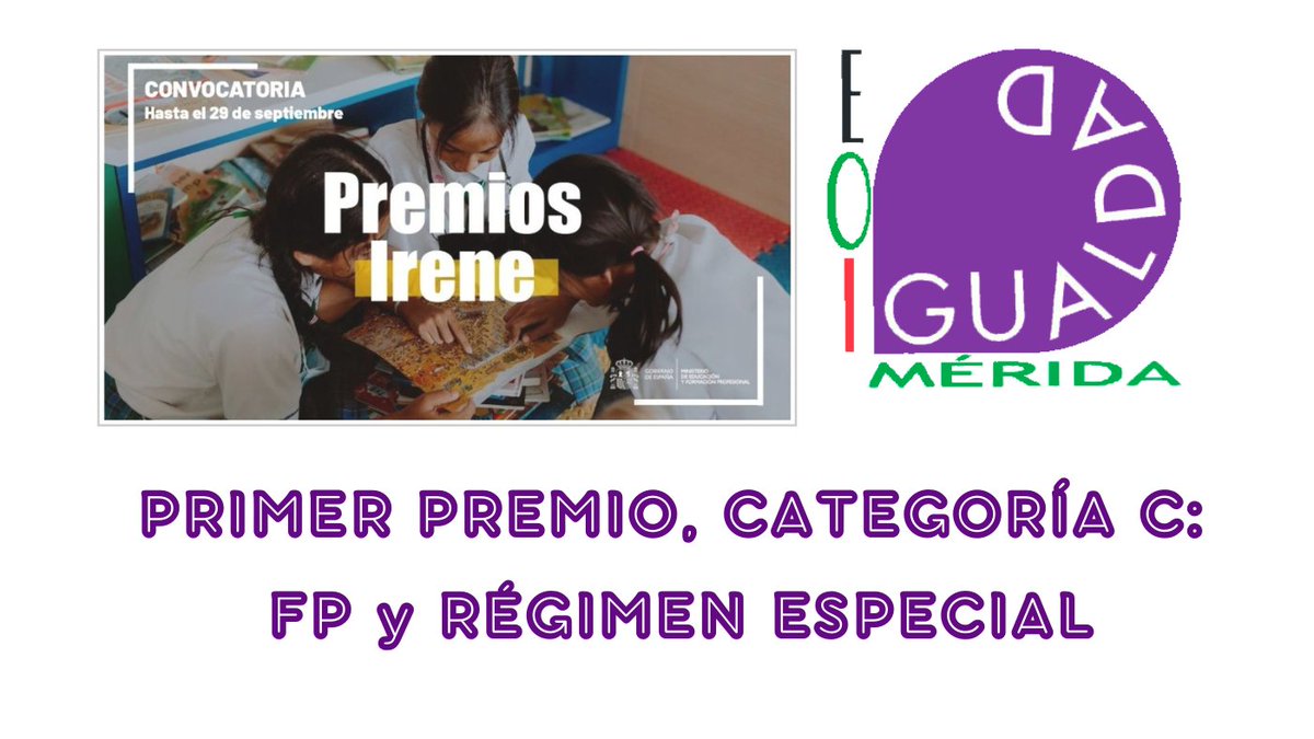 El proyecto de EOIgualdad recibe el primer premio en la categoría de centros que imparten FP y Régimen Especial. Esto sólo nos da impulso para seguir trabajando. Gracias a quienes mantienen el proyecto vivo desde hace años 💪🏼💪🏼💜💜