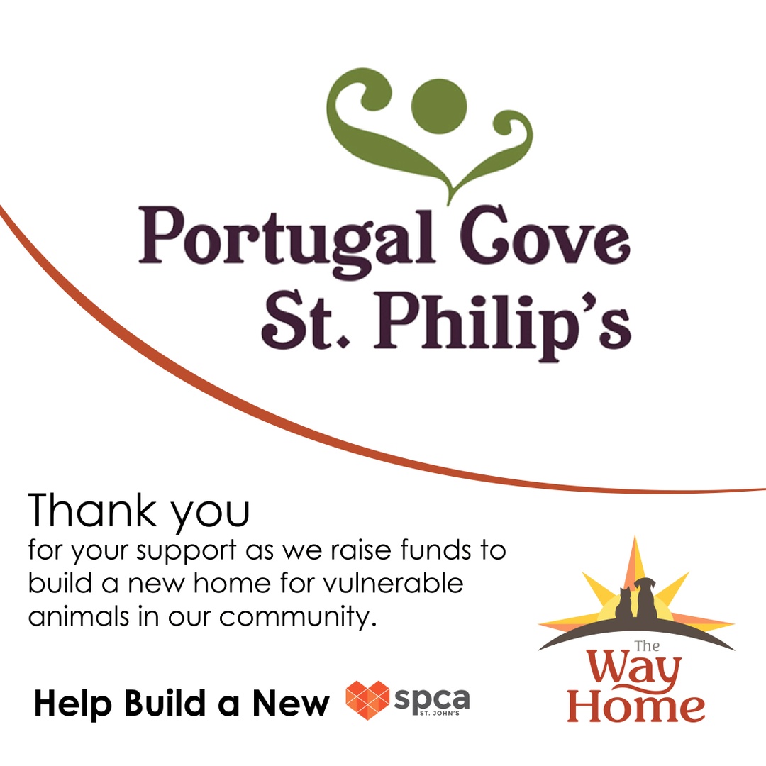 TheWayHomeSpca's tweet photo. Thank you, Town of Portugal Cove - St. Philip's, for your donation to the Way Home Campaign! Your contribution means the world as we build a new SPCA!

https://t.co/DmzYP56EBc 

#TheWayHome #SupportSPCA https://t.co/SVvO1E54hv