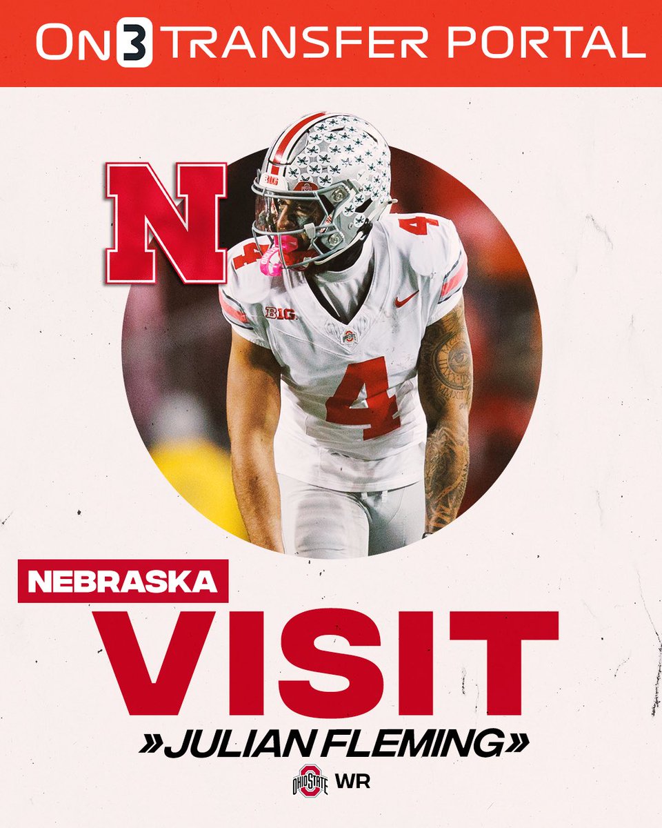 On3's tweet image. NEWS: Ohio State transfer QB Kyle McCord and WR Julian Fleming are currently visiting Nebraska, @petenakos confirms🌽

Both former 5-star recruits👀

on3.com/transfer-porta…