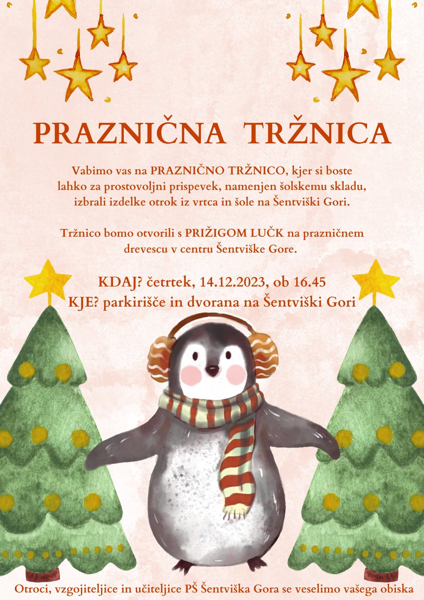 🎄 Otroci, vzgojiteljice in učiteljice PŠ Šentviška Gora vas vabijo praznično tržnico! ✨