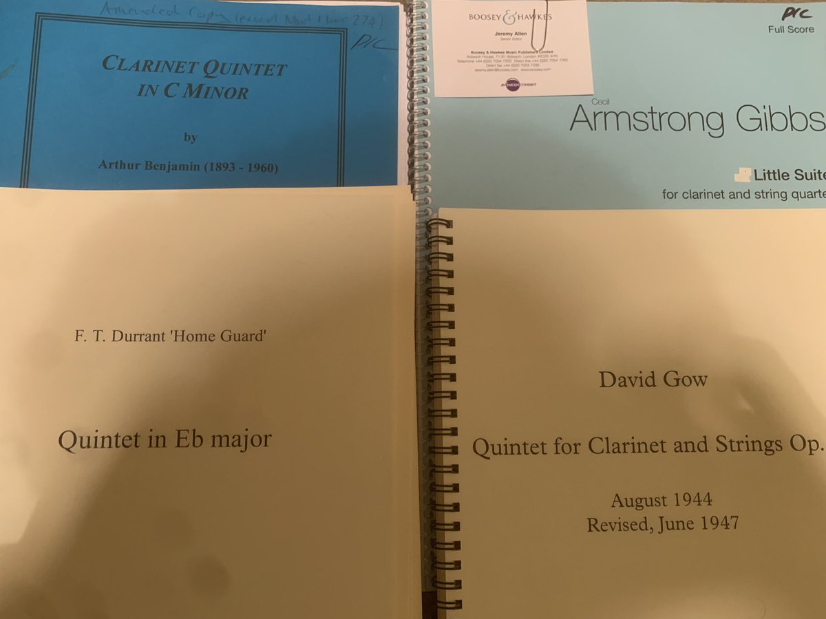 Looking forward to recording these forgotten works with the Dante Quartet this coming week. Thanks to the Cecil Armstrong Gibbs Society and the Francis Routh Trust for their support. #BritishMusic #ChamberMusic #ClarinetandStringQuartet