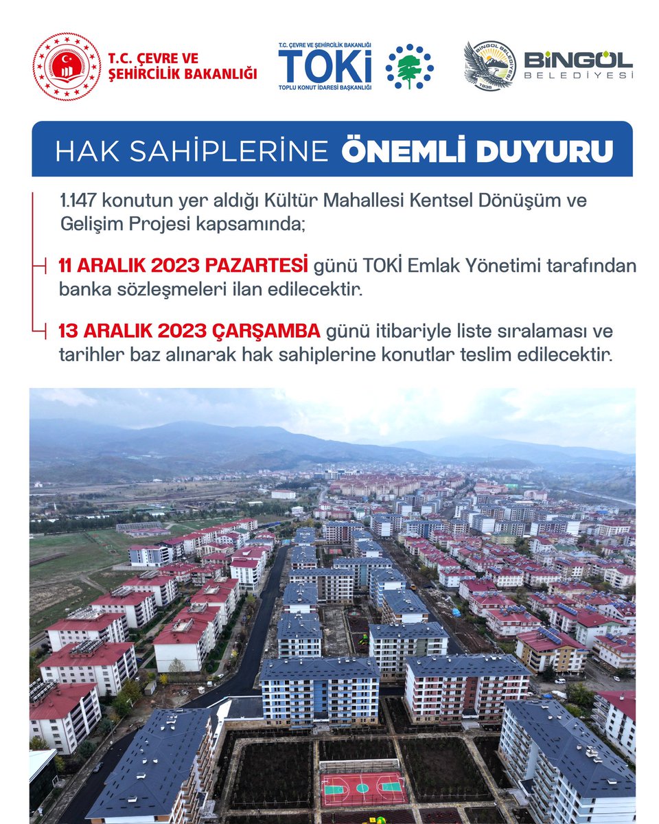 📌Emlak Yönetimi tarafından yapılacak ilanda belirtilen evrakları ve sözleşmeleri tamamlayarak, listedeki tarih ve sıralamanıza göre anahtarlarınızı TOKİ Konut alanında bulunan Emlak Yönetimi Ofisinden teslim alabilirsiniz

⚠️ Liste için tıklayınız👇 👇 

bingol.bel.tr/tr/haber/toki-…