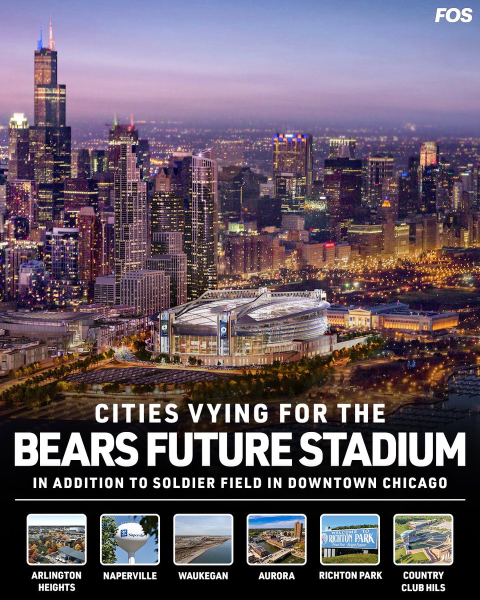 FOS's tweet photo. Seven cities — and a nearby parking lot — are all potential options for the Chicago Bears’ future stadium.

MORE » https://t.co/gKVKAgm1cC https://t.co/zLyxTQitOt