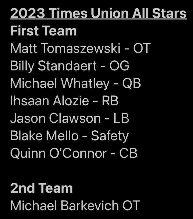 Congratulations to our Shen Football players that were selected as Times Union All Area All Stars!