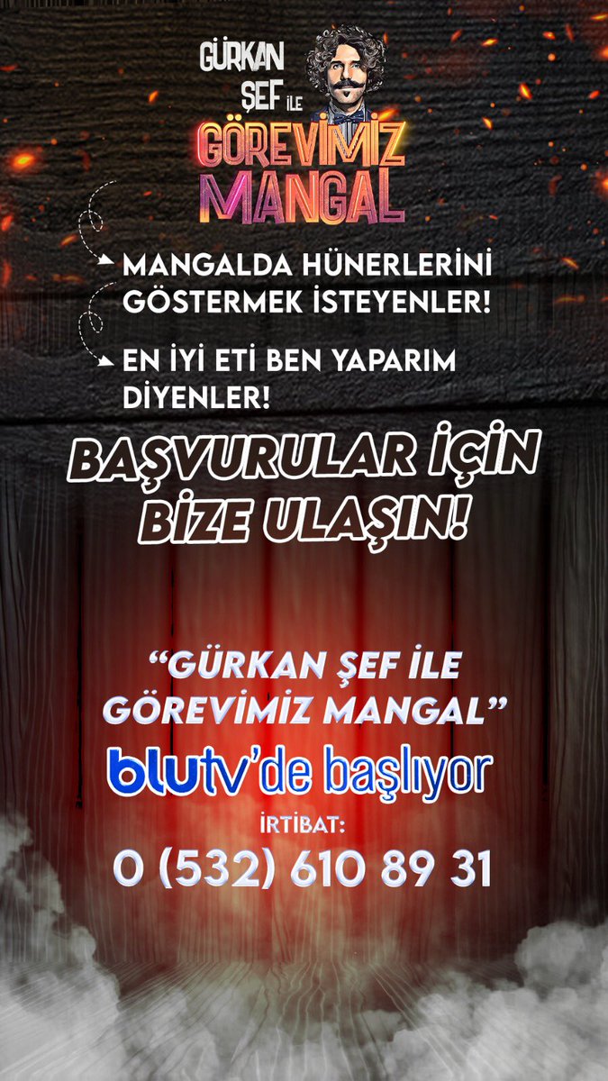 GurkanSef's tweet photo. Mangalın kralı ya da kraliçesi benim diyenler! Blu Tv’de yeni sezon başlıyor. Başvurularınızı bekliyorum 👇 https://t.co/lQDuaxumLO