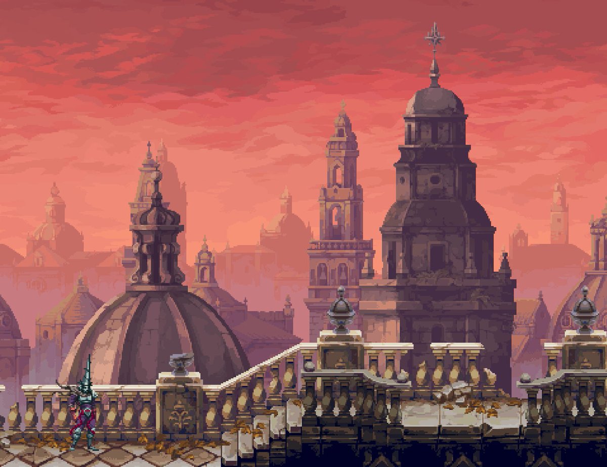 Elevated Temples - Exterior, pixel art for Blasphemous II