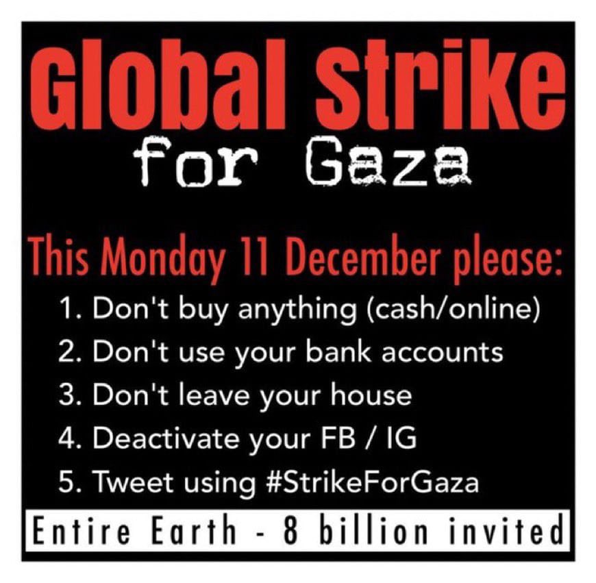 suatyasasin's tweet photo. 8 Milyar insana çağrı
"Gazze Katliamına ses vermek için
Yarın 1 günlük sivil inisiyatif alalım"
Hamas'ın da destek verdiği bu değerli çağrıya hep beraber uyalım:
Evde kal
Kredi kartı kullanma
Banka hesaplarına girme
#StrikeForGaza etiketiyle tweet at
Instagram ve Faceebooku kapat https://t.co/wlHlo7mwAq