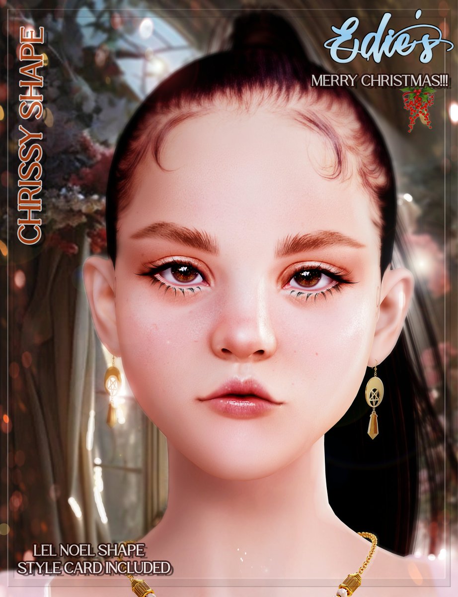 Chrissy Shape for lel Noel  Christmas gift!!
I love this Noel head so much I made a little shape for you all!
Come and grab it at mainstore, the group is free to join!
Style card, eyebrow shaper and shape for Lelutka noel head included ˖♡︎˖
maps.secondlife.com/secondlife/Sac…