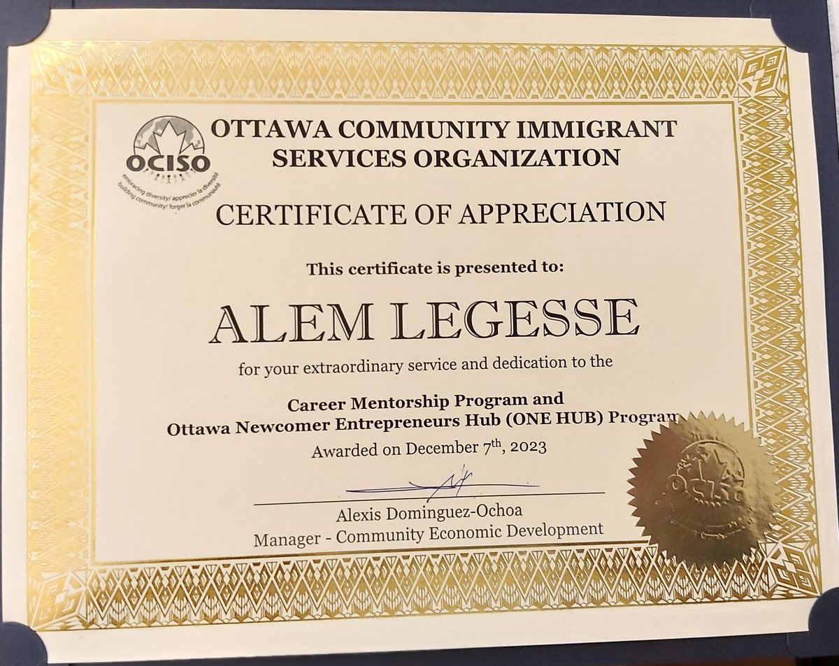 TrendifyLive's tweet photo. A sincere thank you for this humbling recognition from an incredible Ottawa Community Immigrant Services Organization with a half century of excellence dedicated to communities, new comers for their smooth settlement in Canada. #OCISO #Careermentorship, #Entrepreneurship  and many more. @OttawaOCISO , @onehubottawa