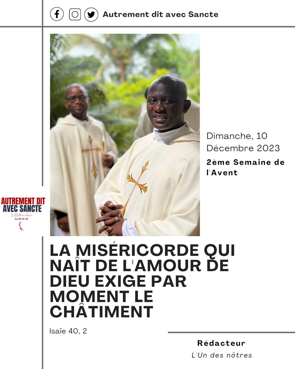 Chers #Sancti,

Prions le Seigneur, afin que nous sachions voir dans son châtiment, l'expression de son amour et sa miséricorde. Que le Saint-Esprit nous aide à accueillir la #MiséricordeDivine.  

#ADAS #Sancte #LeMaîtreEnABesoin #LaetenturCaeli #ChâtimentDeDieu #DieuNousAime