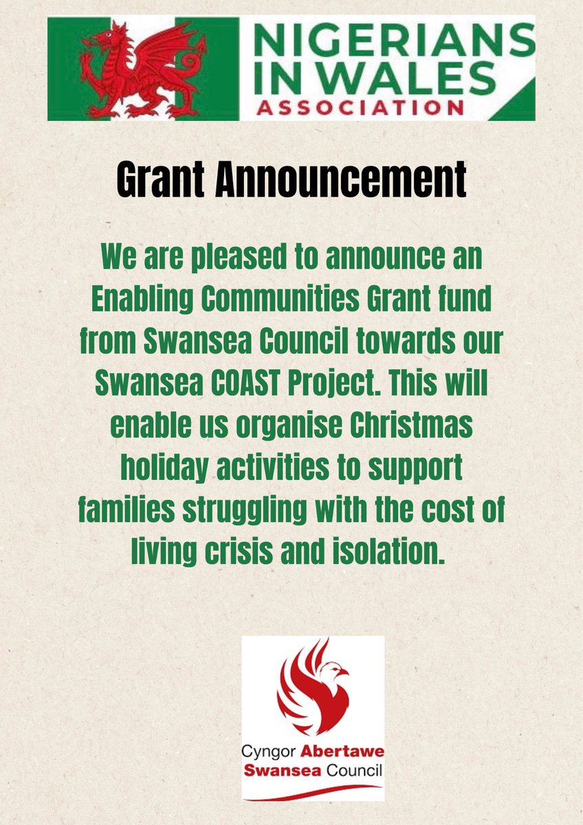 We are very grateful to @SwanseaCouncil for making it possible for us to support families within our community who are struggling with the cost of living crisis and isolation this Christmas #enablingcommunities #COAST