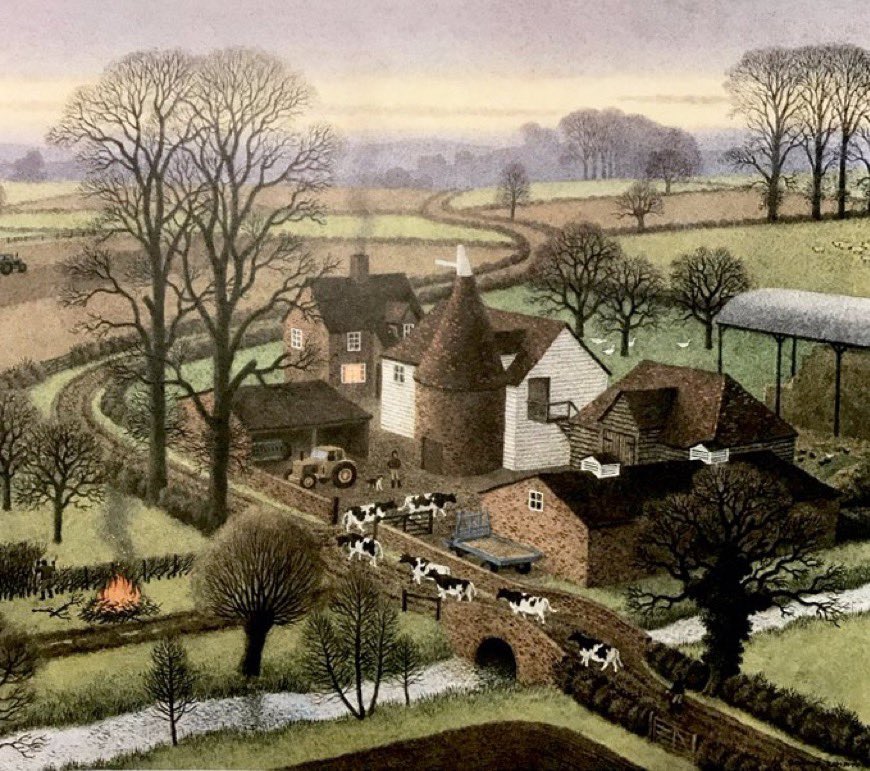 LBFlyawayhome's tweet photo. Other work by the Ladybird artists
‘Farmyard at Dusk’
 Artist: Ronald Lampitt https://t.co/y60a7wUsco