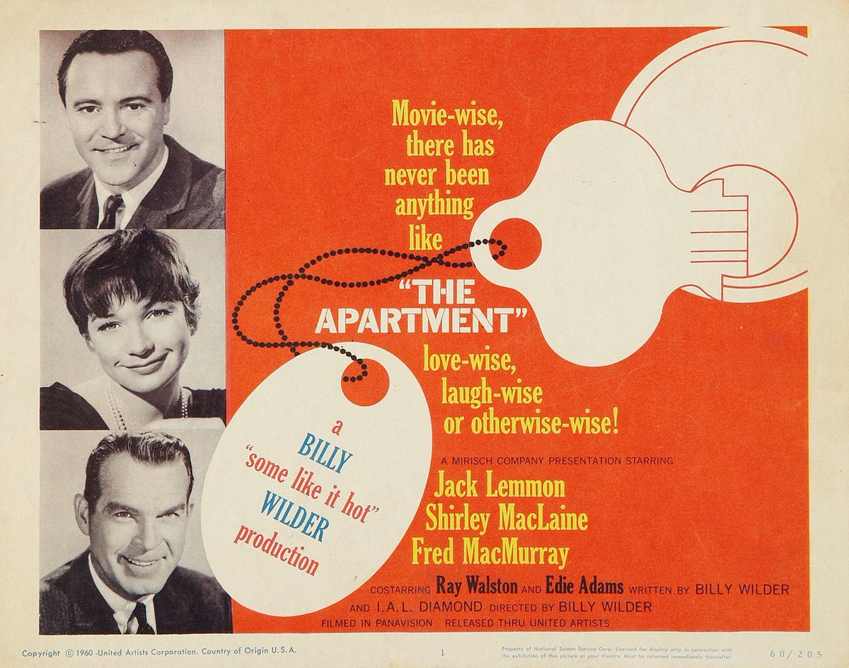 The Apartment (1960), directed by Billy Wilder, written by Billy Wilder and I.A.L. Diamond screens 12/30 & 12/31 on a 35mm double bill w/ After the Thin Man (1936), directed by W.S. Van Dyke, screen play by Frances Goodrich and Albert Hackett from the story by Dashiell Hammett.