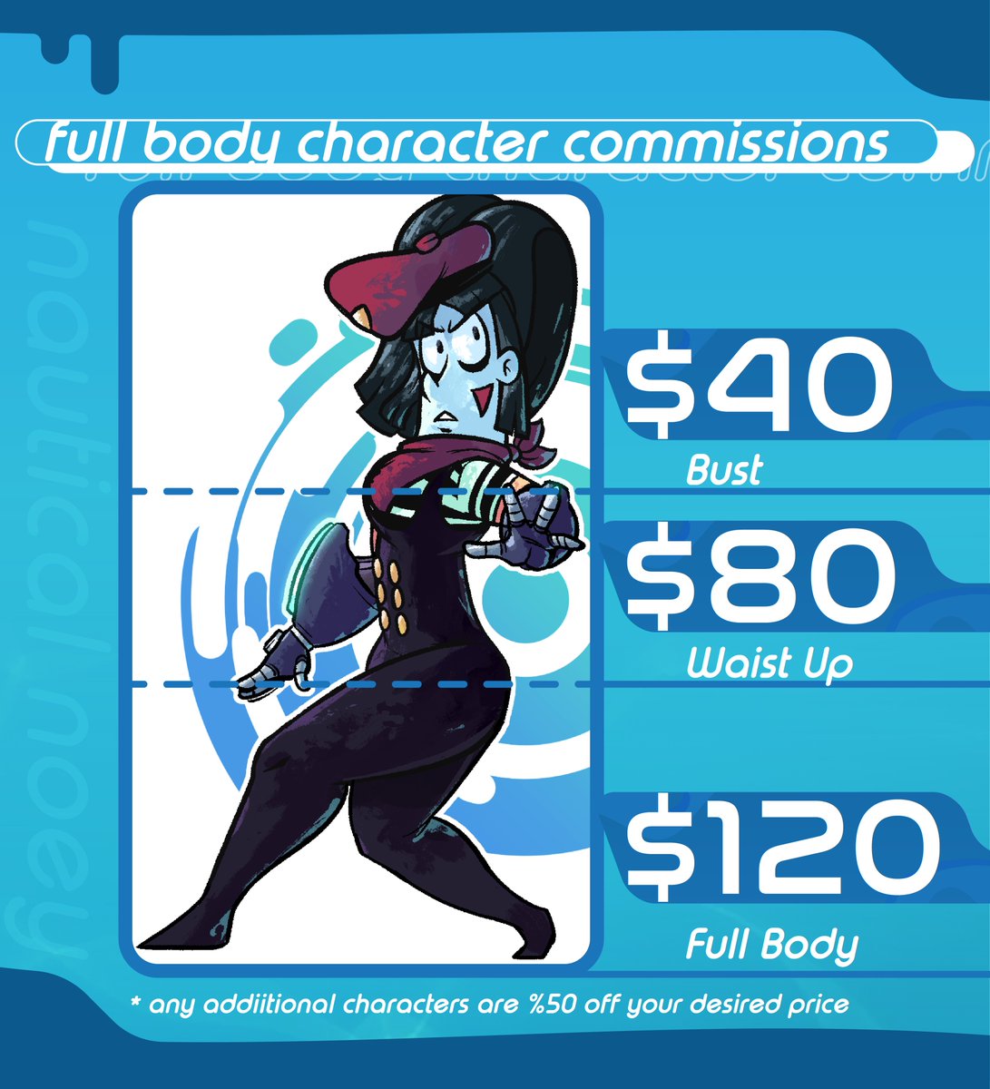 NauticalNoey's tweet photo. Some slight price adjustments here and there since this is more of a reminder that I have been and am always open! 
DM's are always available and Discord (@ nauticalnoey) is always an option! : ) https://t.co/1ZsHo33Ogr