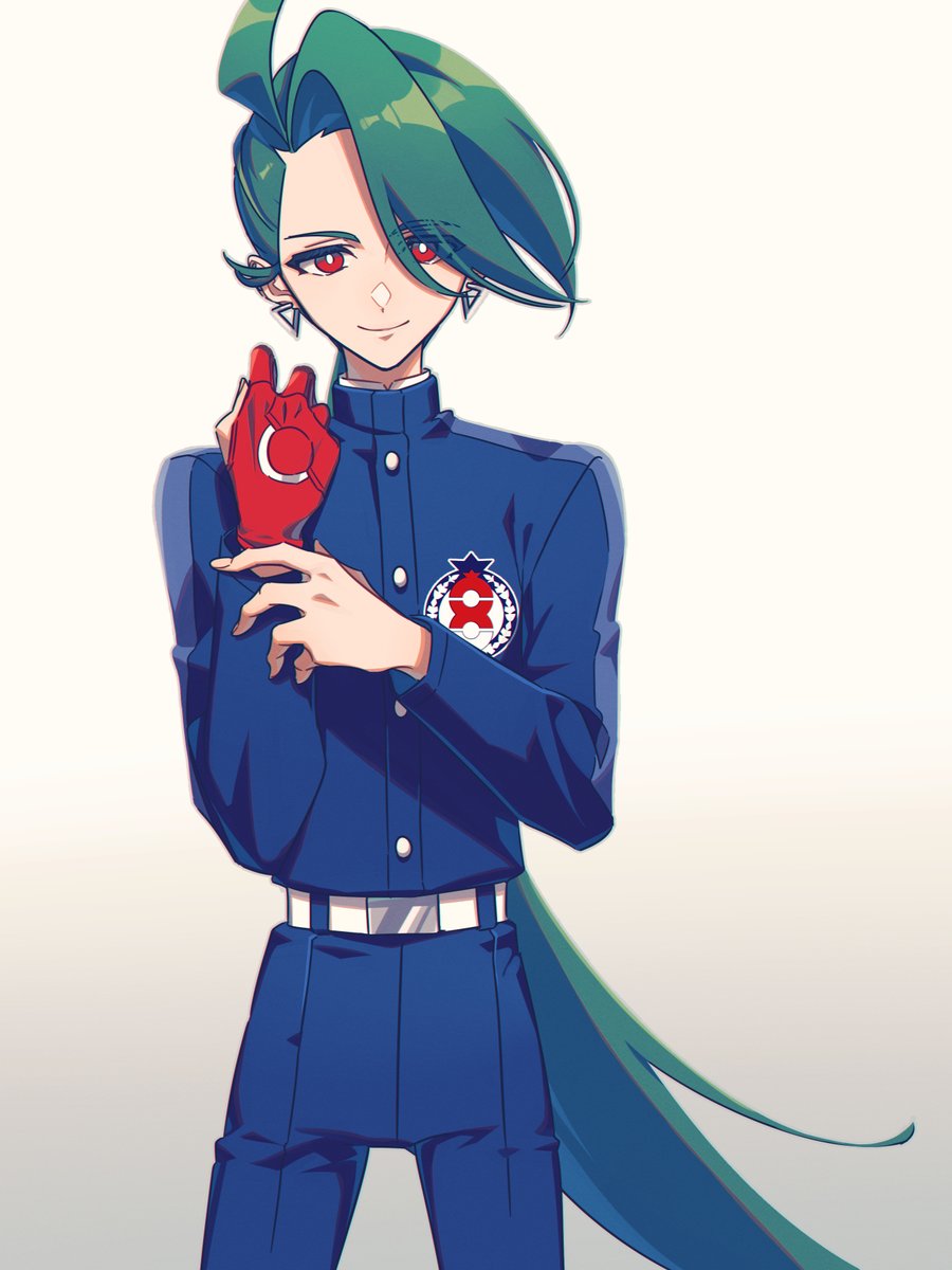 rika (pokemon) 1girl pants green hair solo gloves buttons smile  illustration images