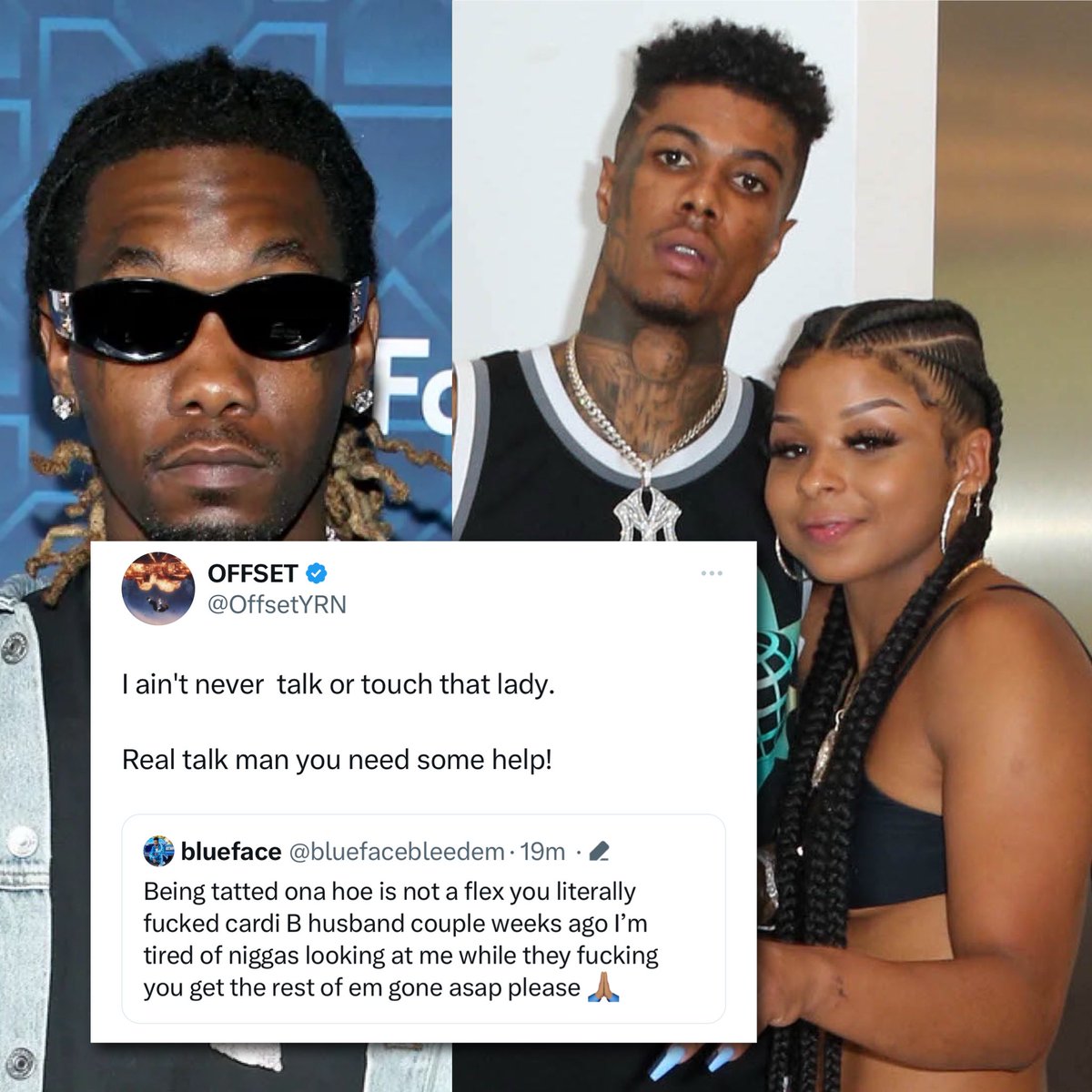 RapTV on X: Offset denies allegations from Blueface saying he slept with  Chrisean Rock 😳‼️ t.cotmV0Yhnmnz  X