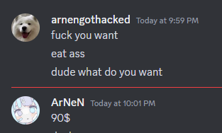 nahdahvebb's tweet photo. @discord_support @discord 
My friend's account is compromised, and he is being blackmailed $90 to get the account back or he'll delete it. I need you to do something about this ASAP.
The account UID is: 613355189453193220

He already sent an email 2 hours ago, act fast please https://t.co/1Pw3FoQ1bN