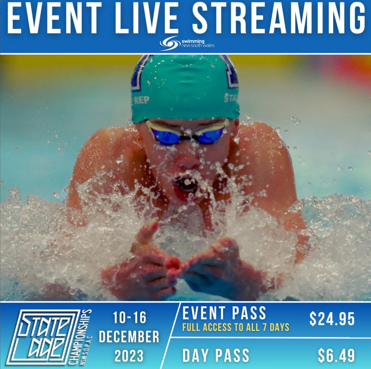Catch all the NSW Senior State Age Swimming Championship action live with our streaming options! 🏊 

Event pass for $24.95 or day pass for $6.49.  Use the link below!  #StateAge #SwimChamps2023 #LiveStreaming 📷

watchsport.com.au/channel/swim-n…