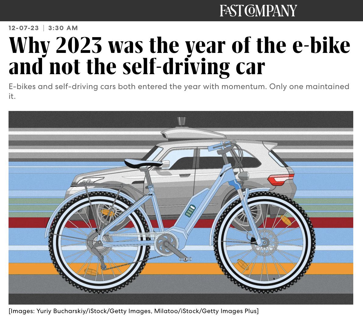 “Compared to self-driving cars &amp; just about any other mobility mode, e-bikes have flourished…If 2023’s trendline continues, the humble e-bike, not the self-driving car, will be poised to reconfigure American transportation.” — <a href="/DavidZipper/">David Zipper</a> in <a href="/FastCompany/">Fast Company</a>
fastcompany.com/90994141/why-2…