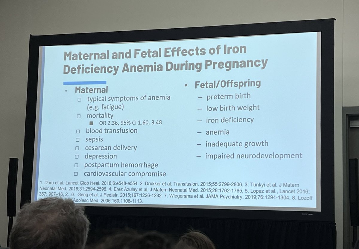 MINDBLOWING to me that USPSTF and @acog recommend AGAINST treatment of iron deficiency without anemia in pregnant people. It is so hard to get high quality data in pregnancy, but it’s clear that iron deficiency has SIGNIFICANT adverse events for mother and child. #ASH23