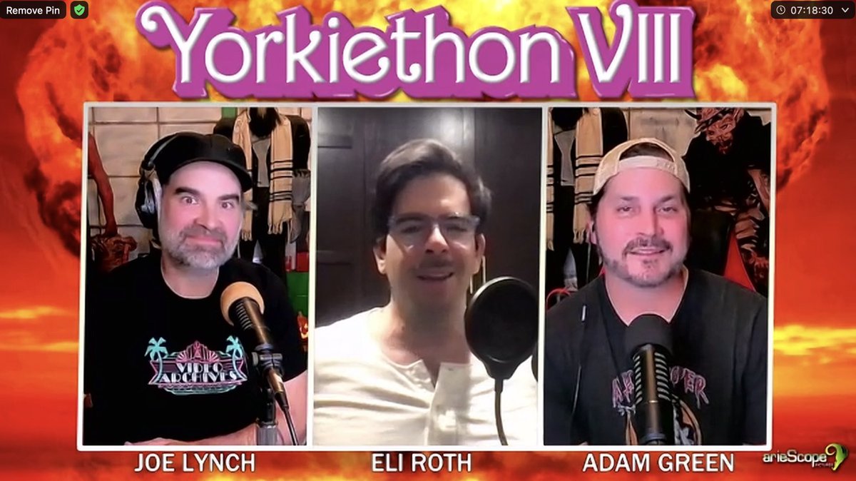 And finally…and man who needs no introduction to end #YorkieThon8 on a grand, gory note leaving NO LEFTOVERS… It’s @EliRoth!!! Let’s give Thanks(GIVING) LIVE on ariesceope.com! @MovieCrypt @Adam_Fn_Green @Arwen_Fn_Green @SAYRescue