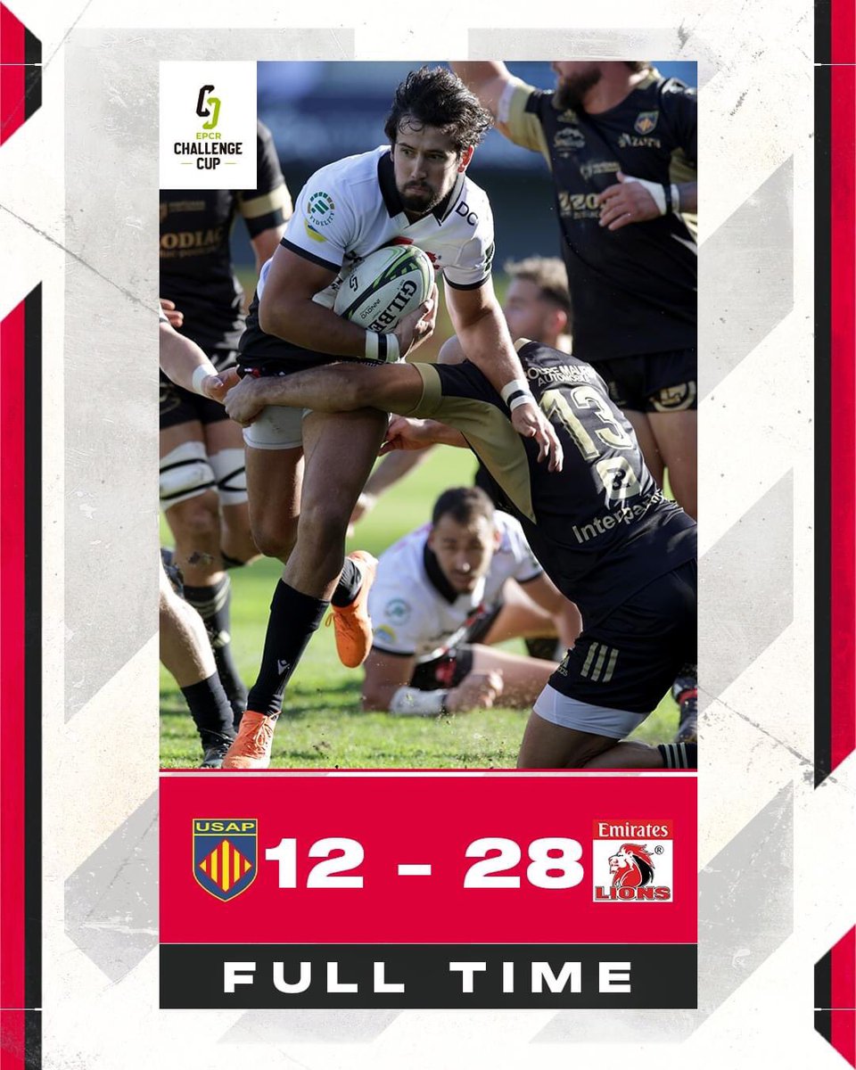 𝗙𝗨𝗟𝗟 𝗧𝗜𝗠𝗘: USAP 12 – 28 Emirates Lions

Solid start to our EPCR Challenge Cup campaign.🤝

#LionsPride
#EPCRChallengeCup
#rugby 
#GlobalSportsNews

©️ Lions Rugby Co