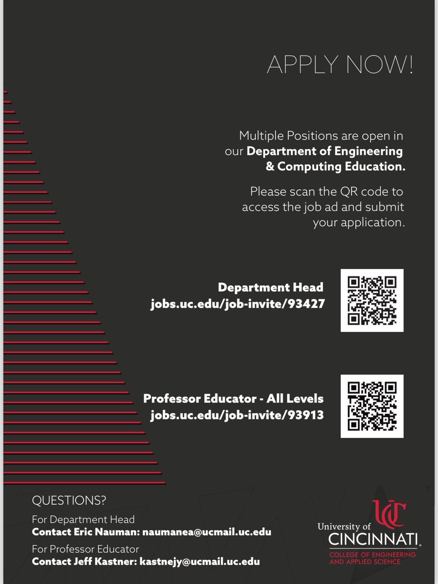 We’re hiring for multiple positions including a post doc fellow, professor educator, &amp; department head. Apply now to join our growing department! #EngineeringEducation #AcademicJobs