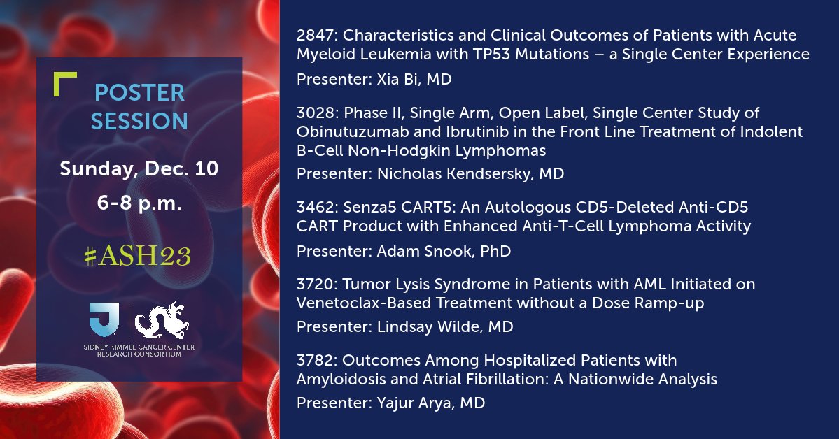 SKCC researchers are presenting data on new treatment options for lymphoma and leukemia, and more this afternoon at #ASH23