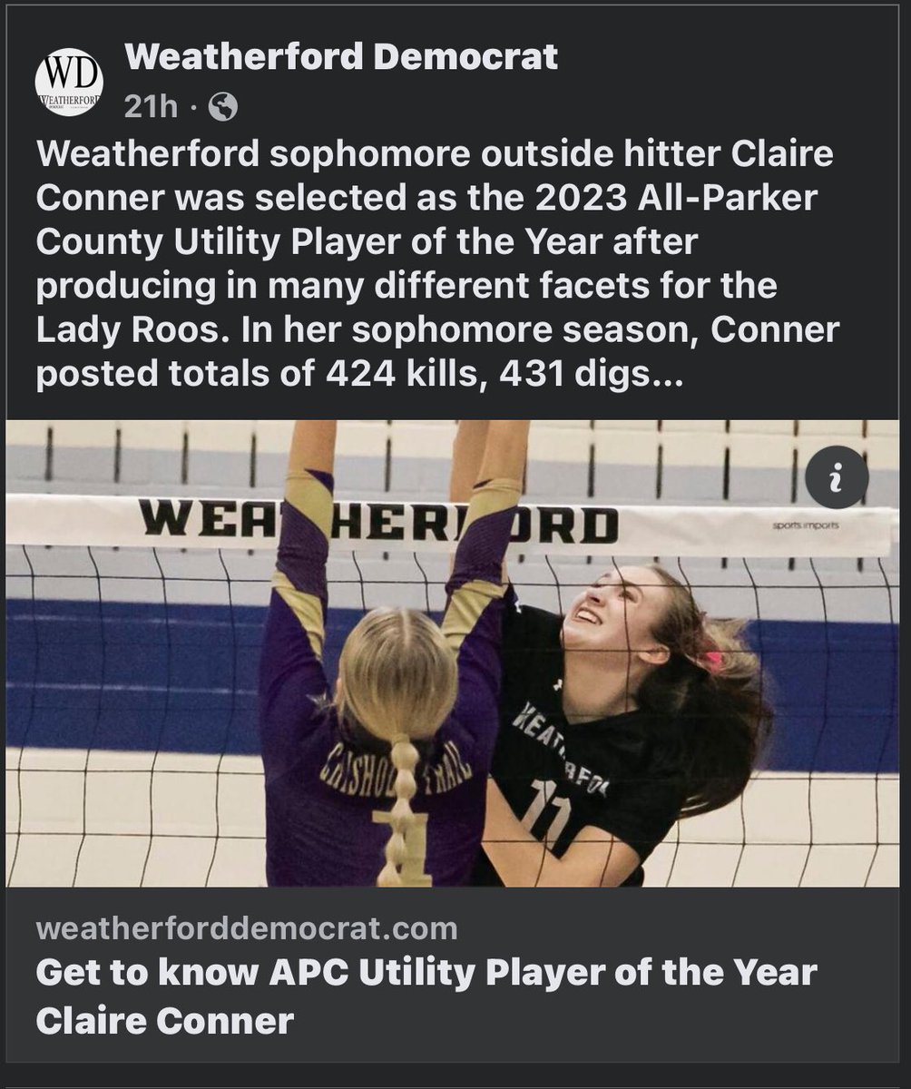 Claire Conner ✨ (@claireconner_vb) on Twitter photo ✨I’m very Thankful to be selected as All-Parker Co. Utility Player of the Year!✨
<a href="/WDSports1/">Weatherford Democrat Sports</a> <a href="/WHSladyroovb/">Lady Roo Volleyball</a>
<a href="/GMsportsmedia1/">GM Sports Media</a> <a href="/Gosset41/">Brian Gosset</a>
<a href="/vbconnection/">Volleyball Connection</a> <a href="/texasvbi/">Texas Volleyball Insiders</a>
<a href="/VBallrecruiter/">Kara Hill</a> <a href="/SamFish9/">Sam Erger</a>
<a href="/clubtexasvb/">Club Texas VB</a> <a href="/BigDMedia19/">BigDMedia</a> ✨I’m very Thankful to be selected as All-Parker Co. Utility Player of the Year!✨
<a href="/WDSports1/">Weatherford Democrat Sports</a> <a href="/WHSladyroovb/">Lady Roo Volleyball</a>
<a href="/GMsportsmedia1/">GM Sports Media</a> <a href="/Gosset41/">Brian Gosset</a>
<a href="/vbconnection/">Volleyball Connection</a> <a href="/texasvbi/">Texas Volleyball Insiders</a>
<a href="/VBallrecruiter/">Kara Hill</a> <a href="/SamFish9/">Sam Erger</a>
<a href="/clubtexasvb/">Club Texas VB</a> <a href="/BigDMedia19/">BigDMedia</a>