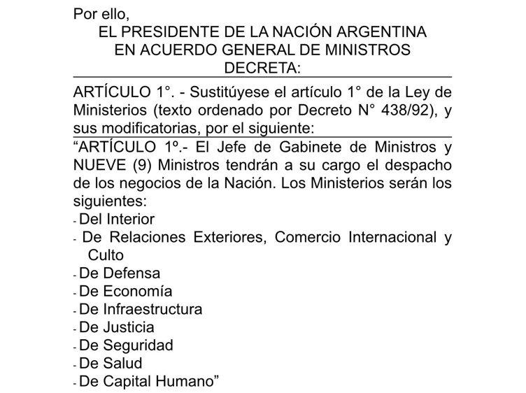 🇦🇷 | AHORA - DÍA INAUGURAL: El presidente Javier Milei firmó su primer decreto, eliminando una docena de ministerios. Actualmente juran los nuevos ministros aunque sin una transmisión oficial.