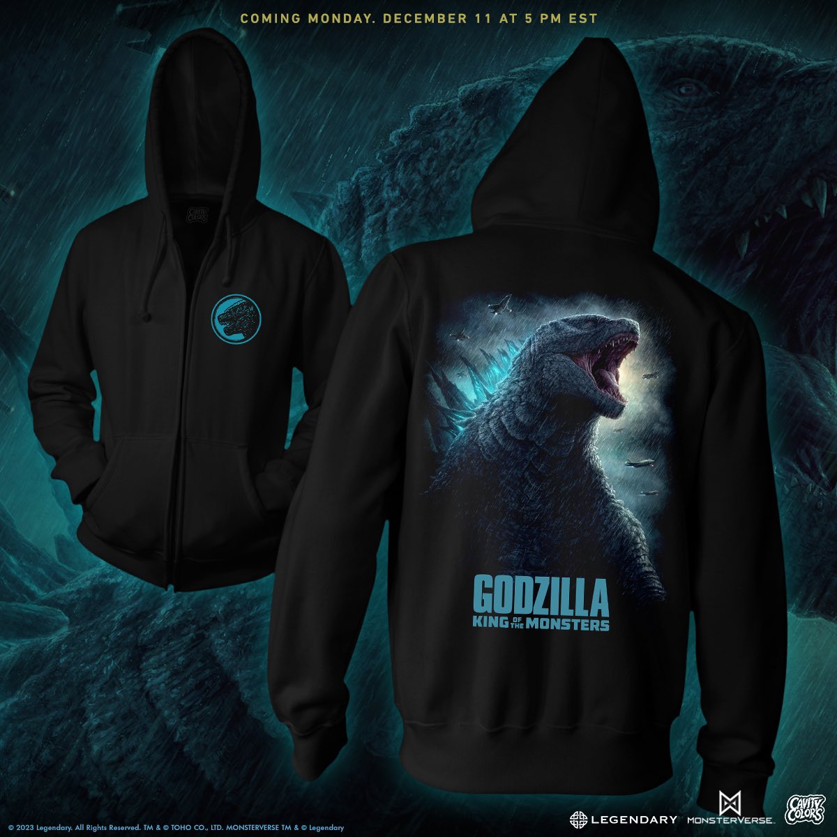 🔥⚡️ Who’s ready for a new GODZILLA hoodie? ⚡️🔥 Our new officially licensed GODZILLA: KING OF THE MONSTERS (2019) collection launches tomorrow (Monday at 5 PM EST) and features new designs celebrating this fan favorite #Monsterverse film! 👀