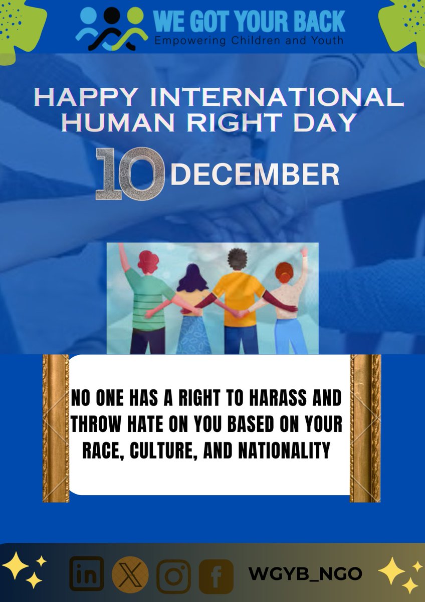 Today, on #HumanRightsDay, let's remember and uphold the fundamental rights and freedoms that every individual deserves. Let's work together to protect and promote these rights for a more just and inclusive world. #StandUpForHumanRights