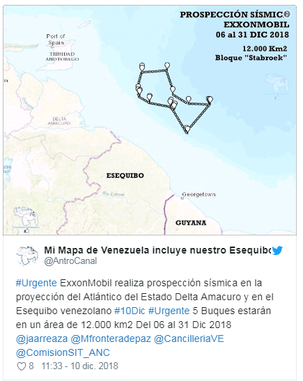 AntroCanal's tweet image. #UnDiaComoHoy Con mucho Orgullo podemos expresar que Mi Mapa de Venezuela incluye nuestro Esequibo fuimos los primeros en Alertar a los venezolanos sobre las pretensiones de Exxon y sus Filiales, bajo permiso del Gobierno guyanés, en hacer presencia no solo en aguas aún por…