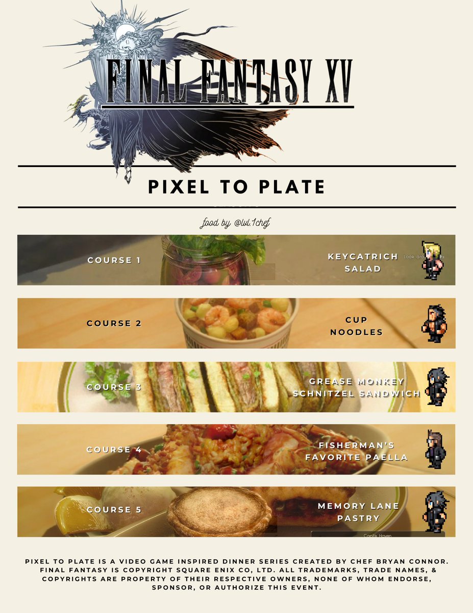 Next Pixel to Plate menu announced! After all these years, I'm finally doing FFXV 🥳