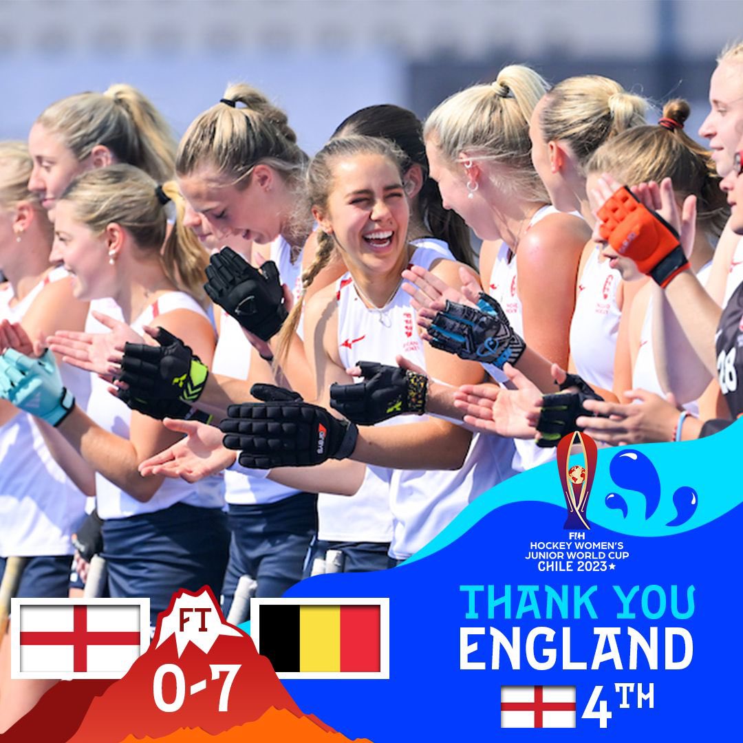England finish the FIH Hockey Women’s Junior World Cup Chile 2023 in the 4th position, just missing out on a podium place. 

📲 The finals are coming up next! Download the watch.hockey app to stream the game LIVE! (Link in bio)