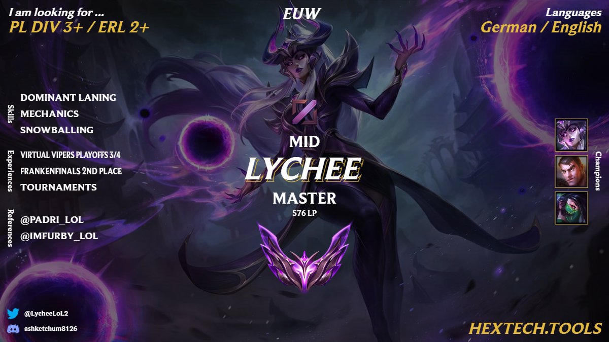 After a successful split with <a href="/VirtualVipersgg/">VirtualVipers</a> in <a href="/PrimeLeague/">Die Techniker Prime League</a> and with a happy 2nd Place in the <a href="/FrankenFinals/">FrankenFinals</a> offline Tournament,
I'm now looking for Tryouts for PRM Div3 and ERL2
contact me via DM or DC

My Playoffs Div 3/4 run is down below⬇️

❤️and🔁are highly appreciated