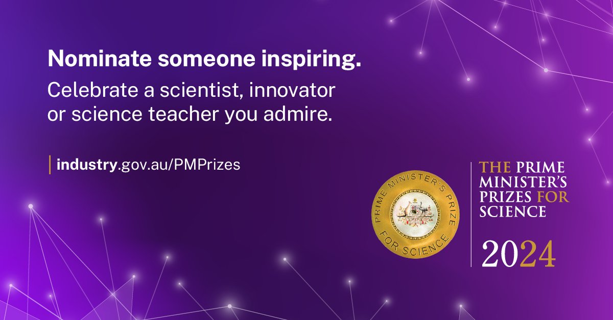 Do you know an inspiring scientist, research-based innovator or science, technology and mathematics teacher? You can now nominate them for the 2024 Prime Minister’s Prizes for Science. Nominations are open until 8 February 2024. Learn more: industry.gov.au #PMPrizes
