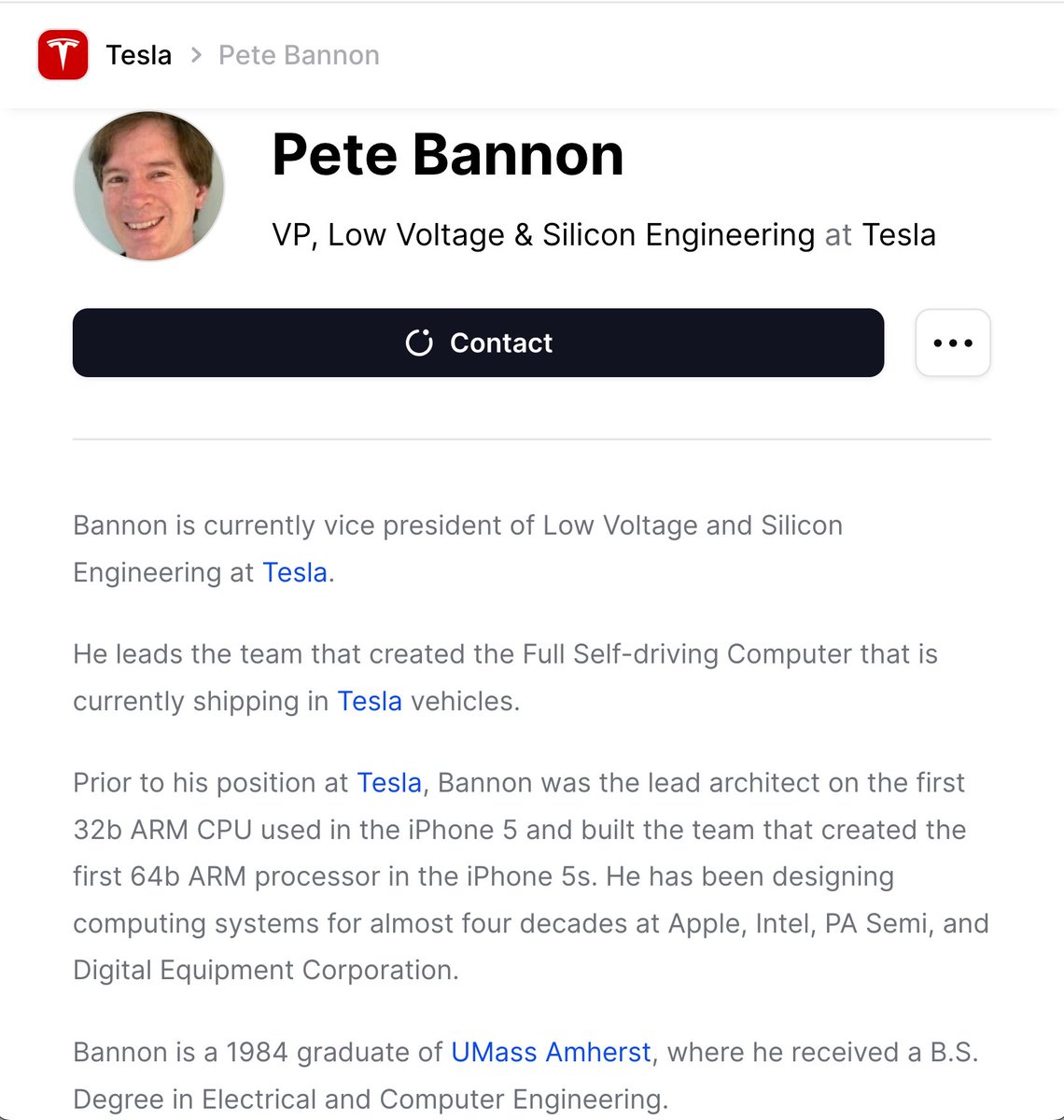New Director of <a href="/Tesla/">Tesla</a>'s Dojo supercomputer Pete Bannon. He pioneered 32b &amp; 64b ARM processors used in iPhones today. A legend.