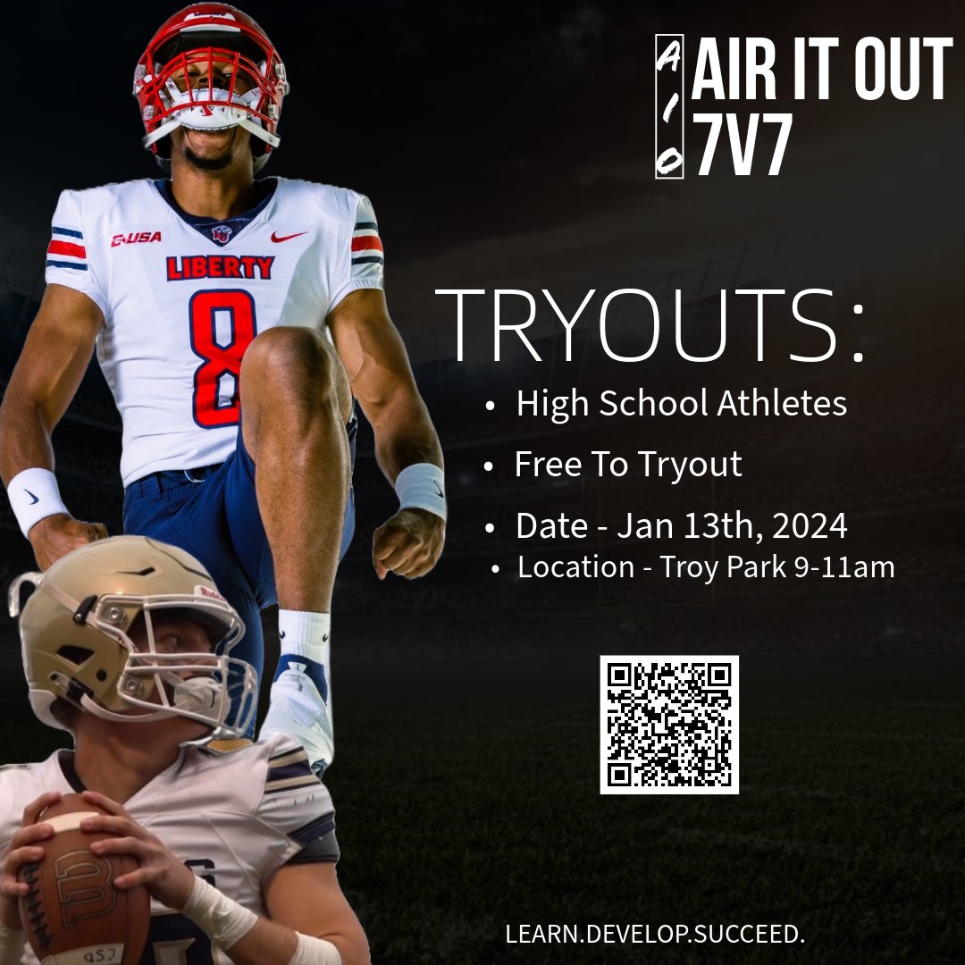 Proud to announce our 1st annual 7v7 team! Free tryout January 13th. Competition will be 🔥#AIO

airitoutquarterbacktraining.com/7v7-info