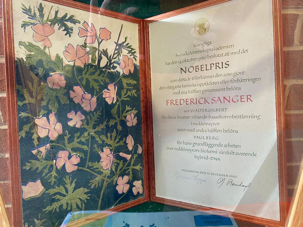 We couldn't let a Nobel prize day go by without mentioning the hardwork and genius of OB Frederick Sanger, double Nobel prize winner. A copy of one of his Nobel prize certificates is displayed in the Sanger Building. Congratulations to today's winners.  #bryanston #nobelprizes
